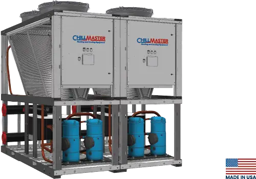 Render Image of ChillMaster® Air Cooled Modular Chiller with 'Made In USA' label