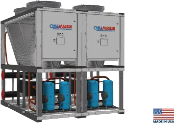 Render Image of ChillMaster® Air Cooled Modular Chiller with 'Made In USA' label